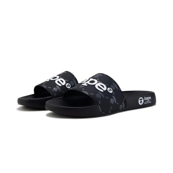 AAPE MOON FACE EMBOSSED LOGO SLIDES-BLACK