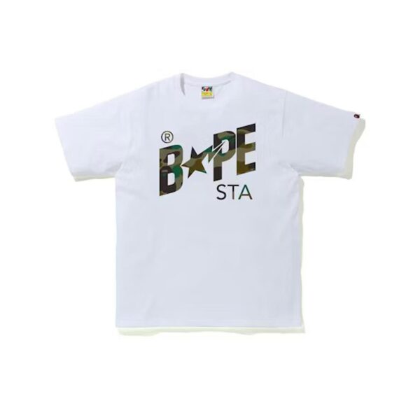 BAPE 1ST CAMO BAPESTA LOGO TEE-GREEN CAMO/WHITE