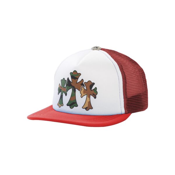 CHROME HEARTS "TRIPLE CROSS" CAMO TRUCKER HAT-RED