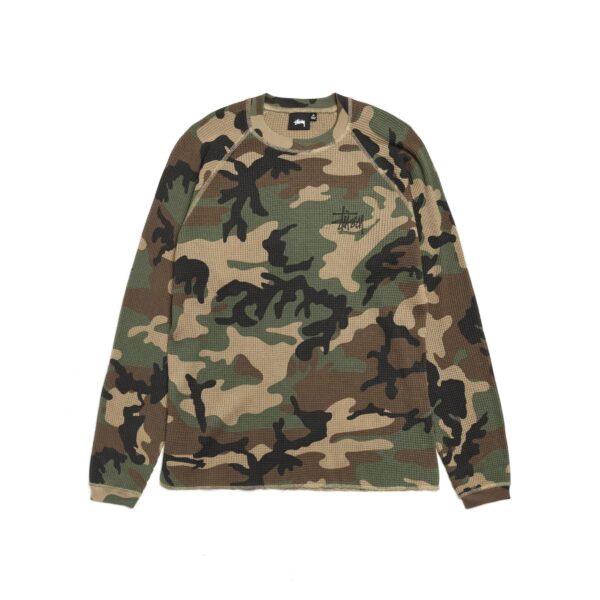 STUSSY RAGLAN THERMAL L/S CREWNECK-WOODLAND CAMO