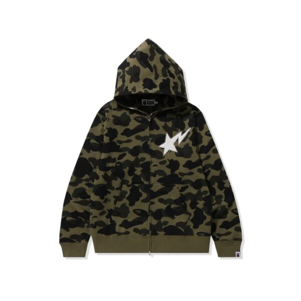 BAPE 1ST CAMO BAPESTA PATCHED FULLZIP HOODIE-GREEN CAMO