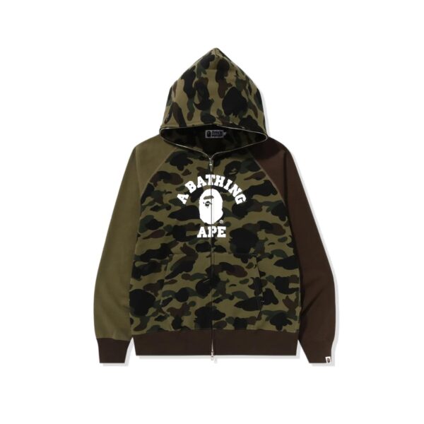 BAPE 1ST CAMO CRAZY COLLEGE FULLZIP HOODIE-GREEN CAMO