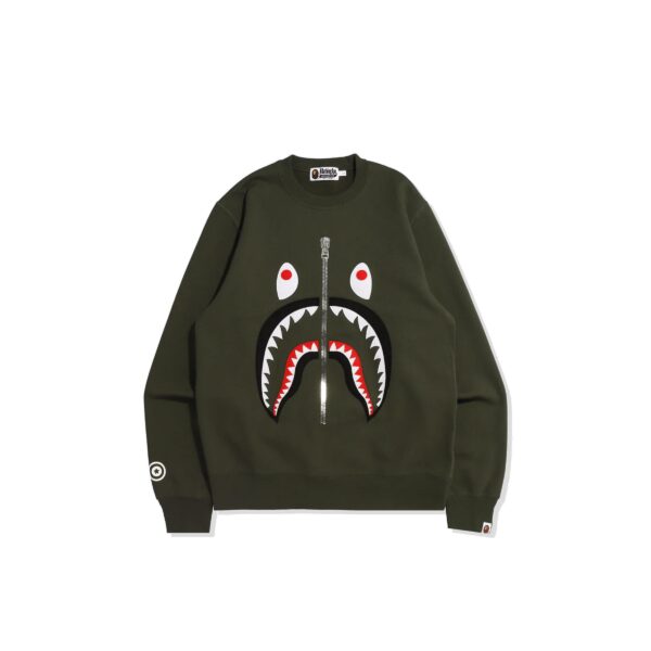 BAPE PATCH SHARK CREWNECK-OLIVE DRAB