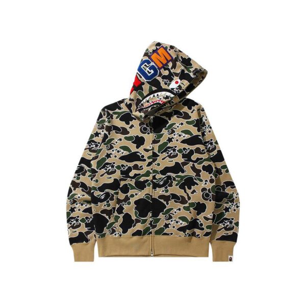 BAPE SHARK STA CAMOUFLAGE FULLZIP HOODIE-YELLOW/BROWN