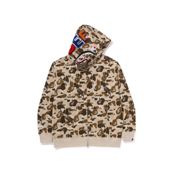 BAPE x DEF JAM CAMO SHARK RELAXED FIT FULLZIP HOODIE-BEIGE
