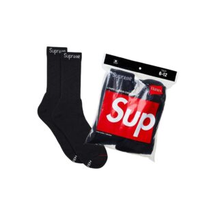 SUPREME-SS23-HANES-CREW-SOCKS-(PACK-OF-4)--BLACK SUPREME SS23 HANES CREW SOCKS (PACK OF 4)-BLACK