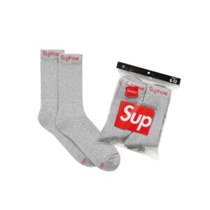 SUPREME-SS23-HANES-CREW-SOCKS-(PACK-OF-4)--GREY SUPREME SS23 HANES CREW SOCKS (PACK OF 4)-GREY
