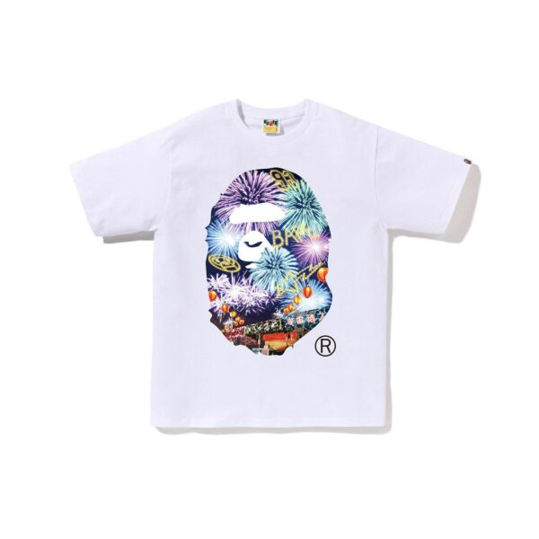 BAPE FIREWORK APE HEAD PHOTO TEE-WHITE
