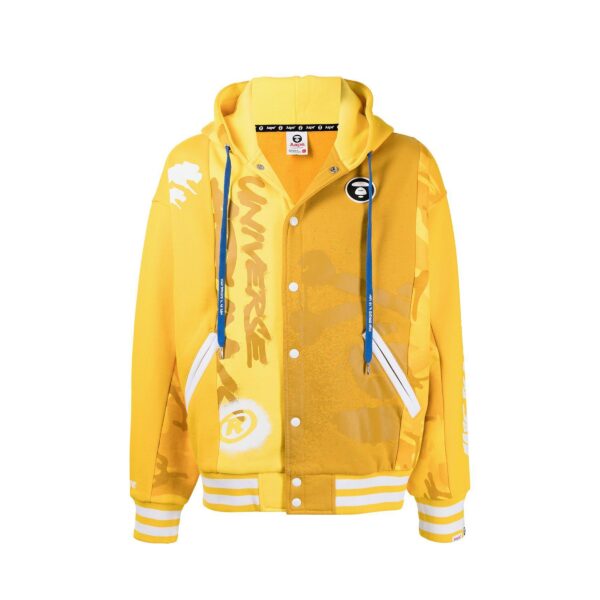 AAPE CAMO HOODED VARSITY JACKET-YELLOW