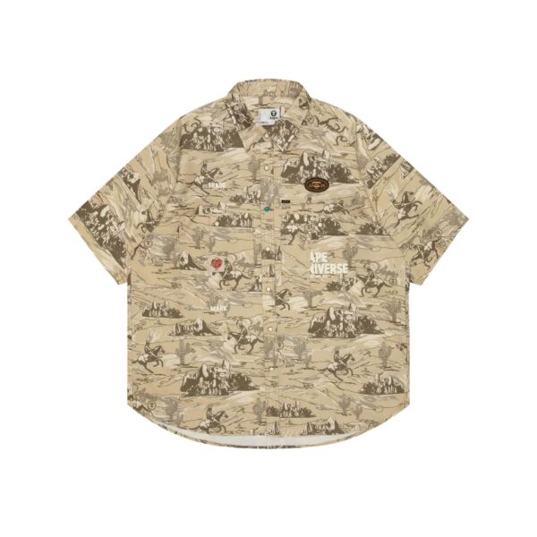 AAPE LOGO EMBROIDERED CAMO POLO BUTTONDOWN-BROWN