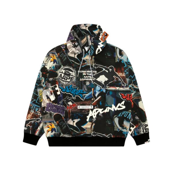 AAPE MOONFACE LOGO GRAFFITI PRINT PULLOVER HOODIE
