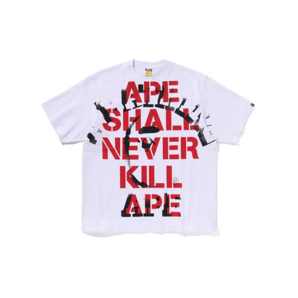 BAPE SPRAY PRINT COLLEGE RELAXED FIT TEE-WHITE