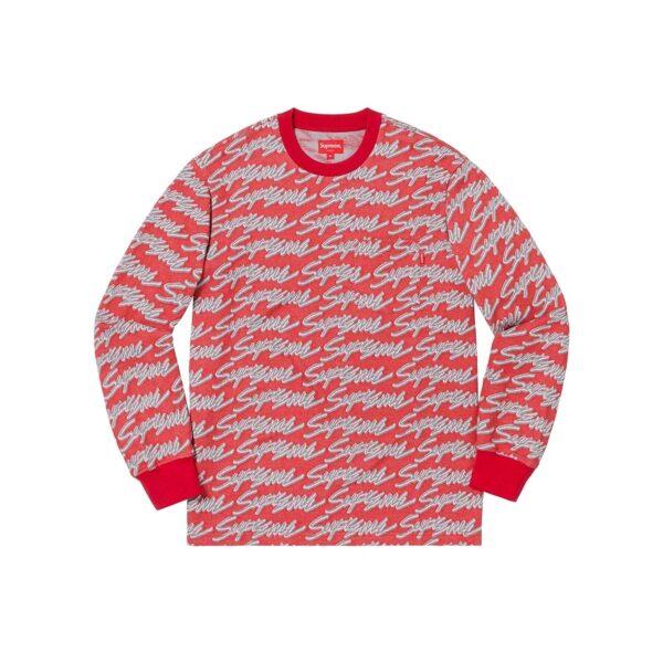 SUPREME SS19 SIGNATURE SCRIPT LOGO L/S POCKET TEE-RED